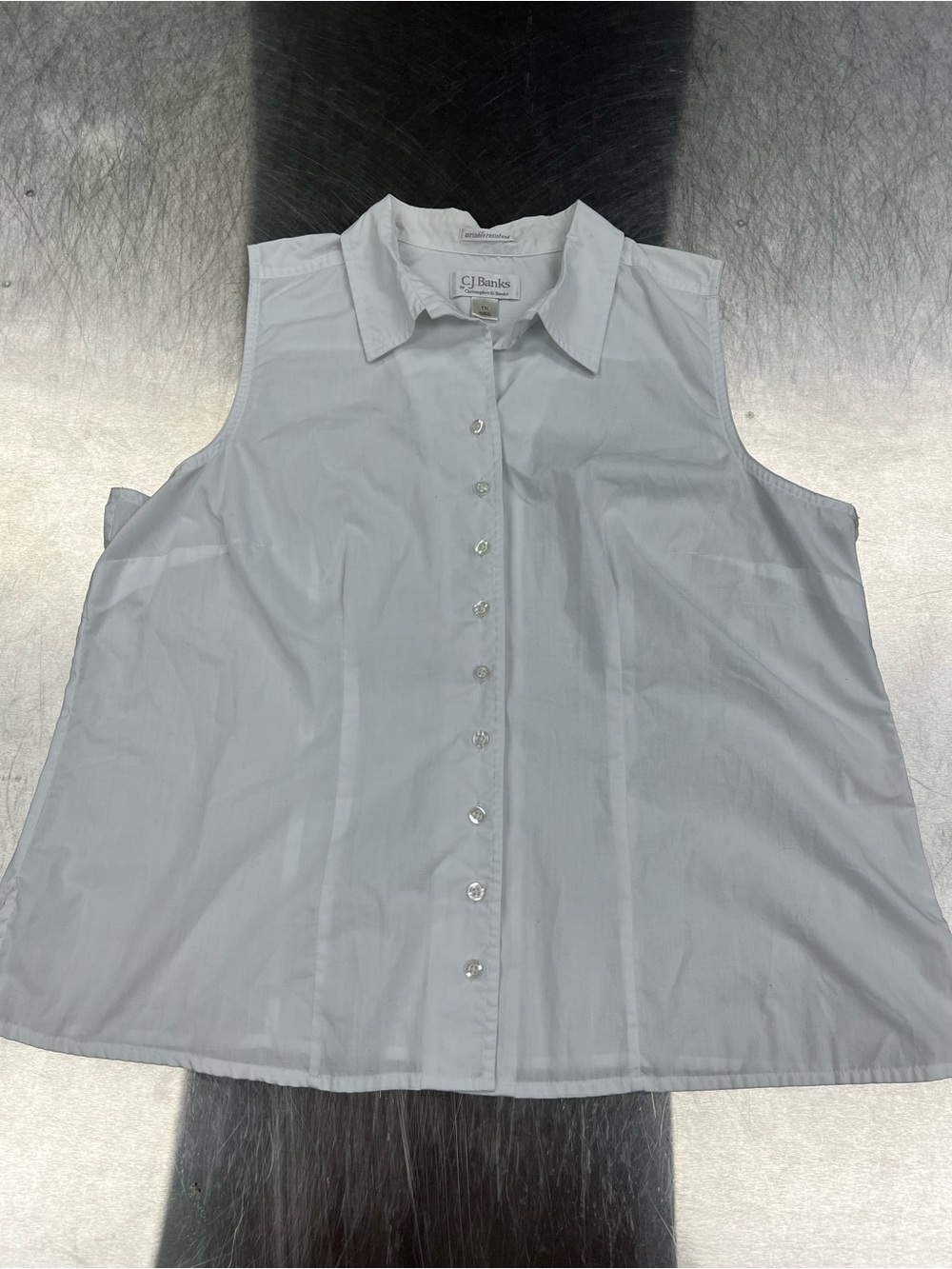 CJ Banks White Sleeveless Button-Down Collared Top Women’s 1X